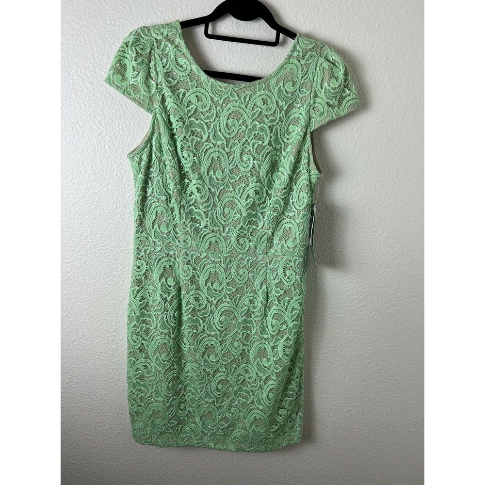 MAIA Mint Green Color Cap Sleeve Lined Stretch Sheath Dress Size 16 NWT Sequins